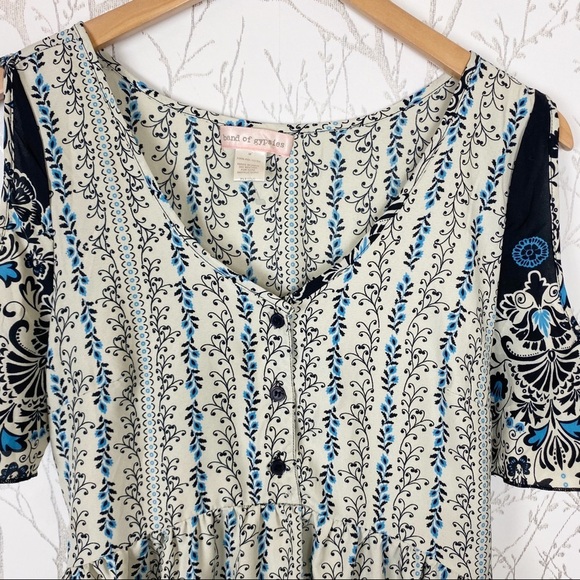 BAND OF GYPSIES Blue Floral Cold-Shoulder Mini Dress medium Boho - Picture 7 of 12